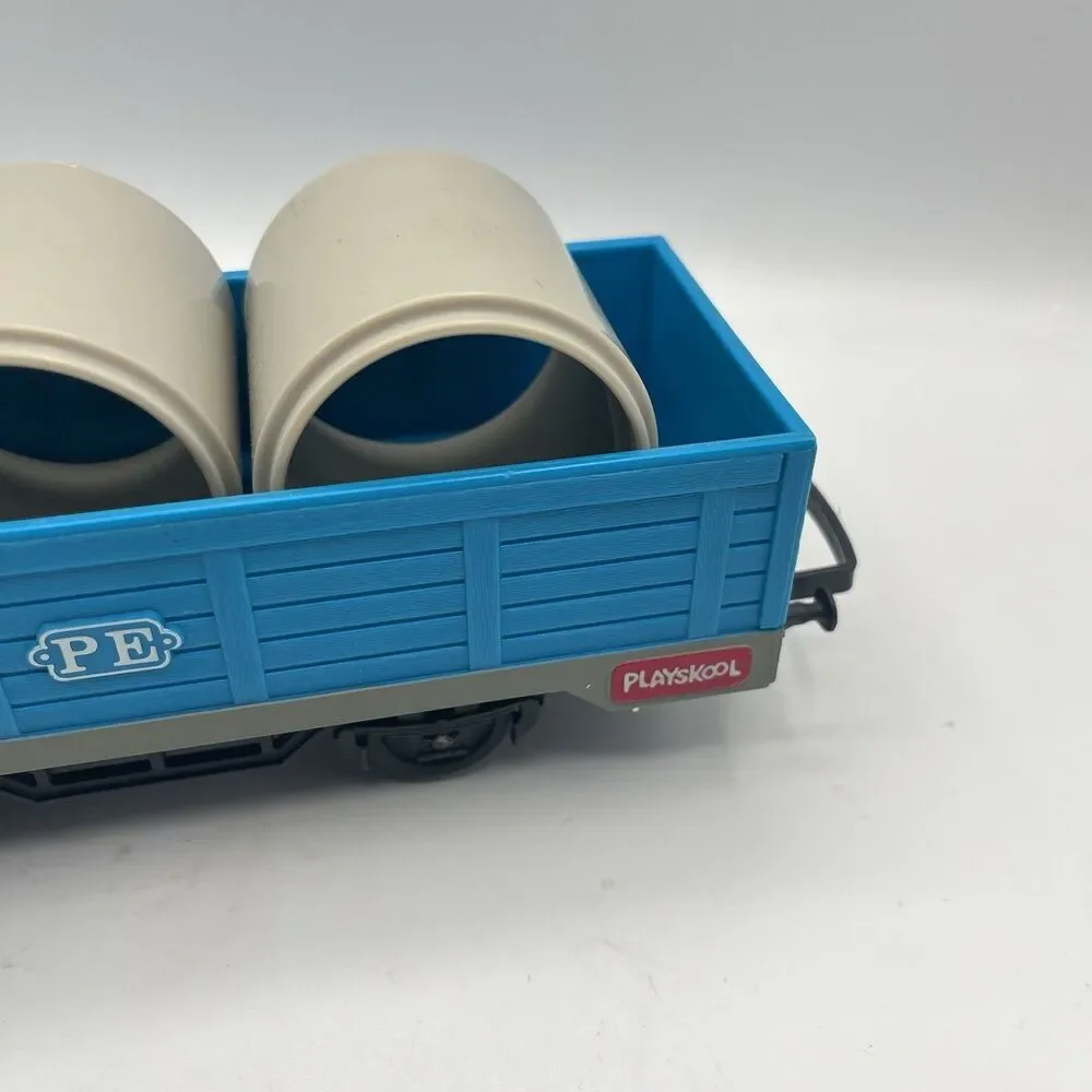 1988  Teal Blue Playskool Express Train PE Freight Car With 3 Cargo Pipes